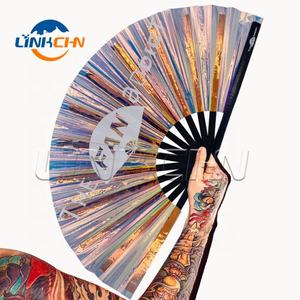 Customized logo Printed Pvc Folding <b>Hand</b> <b>Fan</b> with Bamboo Frame - Product Image 1