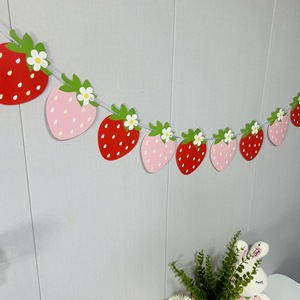 Xingyun Strawberry Number <b>Banner</b> 1-12 Birthday Party Decorations Diy Flag With Heart Shape Red Color - Product Image 4