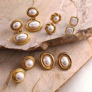 Pendientes de Acero Inoxidable con Baño de Oro de 18K y Perla Sintética, Resistentes al Agua, para Mujer, Marca QX, Joyería de Regalo - Product Image 2