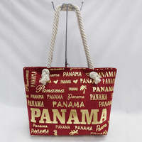 Bolsa de playa de Panamá de recuerdo de palmera de lona de verano para mujer con estampado dorado y logotipo personalizado