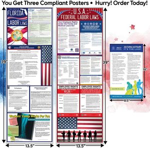 Kit de posters de conformité au lieu de <span class=keywords><strong>travail</strong></span> pour la Floride 2026, Lois du <span class=keywords><strong>travail</strong></span> fédéral et étatique, OSHA, laminé, papier, portrait - Product Image 2