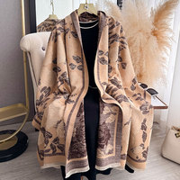 Nouvelle Collection 2027 : Écharpe d'hiver pour femme, motif floral, chaude, coupe-vent, avec pompons, longue, effet cachemire, châle élégant