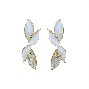 Pendientes de Oro E1926 con Cristales de Estrás en Forma de Planta, Estilo Romántico para Bodas, Joyería para Mujer - Product Image 1