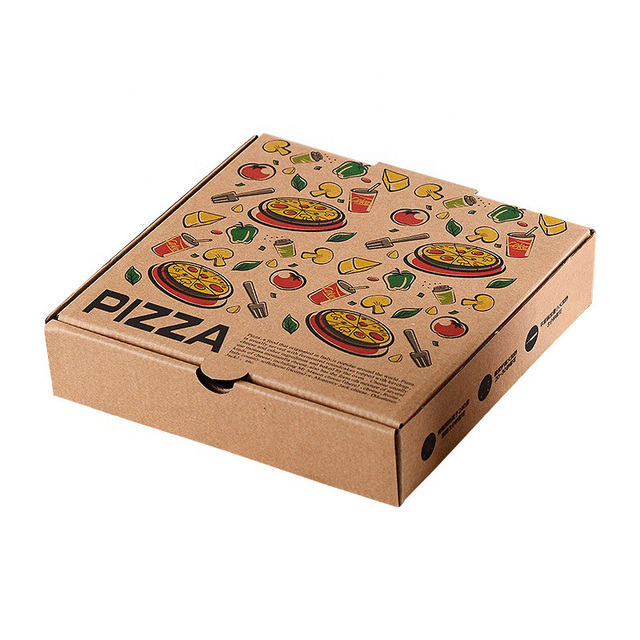 Manufacturer Custom logo Kraft Corrugated Pizza Packaging Boxes, with Glossy Laminated and Matte Laminated Embossing