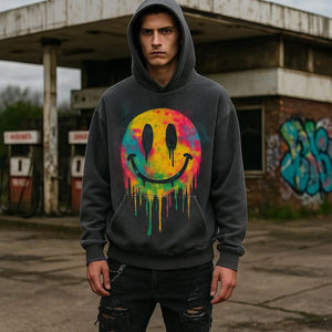 Custom Vintage Streetwear <b>Hoodie</b> for <b>Men</b> Oversized Heavyweight Cotton Pullover with Digital Printed Graphics for Autumn - Product Image 2