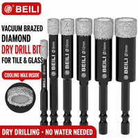 Forets à trépan diamantés brasés sous vide BEILI 6mm-16mm à manche hexagonal pour le perçage à sec du verre, du granit, du marbre, de la céramique et des carreaux
