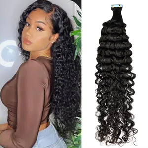 Rxhair Echte Menselijke Haarband In Extensions 16 Inch Diepe Krullende Tape-Ins Voor Zwarte Vrouwen Natuurlijke Zwarte Tape In Hair Extensions