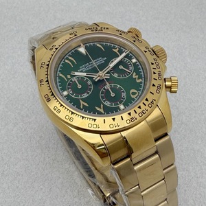 Nouvelle montre chronographe à quartz pour homme de 39 mm, boîtier doré avec cadran à chiffres arabes appliqués, mouvement VK63 - Product Image 4
