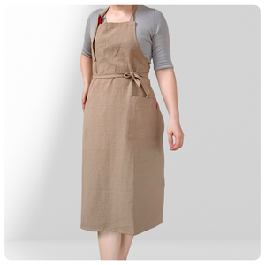 <span class=keywords><strong>Tablier</strong></span> de travail de cuisine en <span class=keywords><strong>lin</strong></span> <span class=keywords><strong>japonais</strong></span> kaki profond personnalisé pour hommes et femmes nouvelle ceinture de protection anti-salissure - Product Image 2