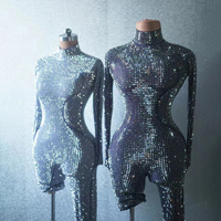 Dropshipping Body sexy pour femmes Manches longues Skinny Performance Wear Femmes Strass Stage Performing Outfit