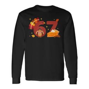 67 Meme Six Seven Turkey Pumpkin Pie T-shirt a maniche lunghe per il Ringraziamento - Product Image 1