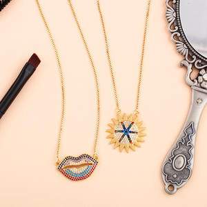 18K Placcato <span class=keywords><strong>Oro</strong></span> Personalizzato Colorato Zircone Diamante Sexy <span class=keywords><strong>Bocca</strong></span> Labbro Collana di semi di Girasole Pendente Della Collana Per Le Ragazze Regali - Product Image 6