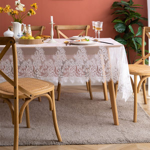 <span class=keywords><strong>Mantel</strong></span> Rectangular de Nailon <span class=keywords><strong>con</strong></span> Diseño Geométrico de Encaje Blanco Estilo Campestre Francés, <span class=keywords><strong>con</strong></span> Recortes de Pestañas, para Mesa de Café, Boda - Product Image 1