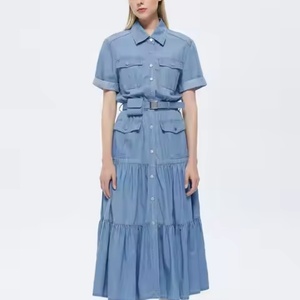 Nouvelle Arrivée Robe Longue en Jean de Qualité Supérieure pour l'Été, Style Affaires Noble, Col Rabattu, Délavée à l'Acide, Modeste - Product Image 3
