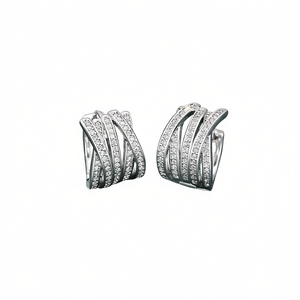 Orecchini a polsino di lusso in argento 925 placcato oro bianco con strass di cristallo e design geometrico per gioielli da festa da donna - Product Image 1