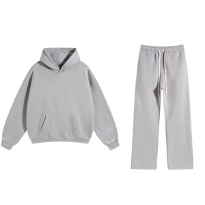 TKAN260D personnalisé 3D broderie hommes grande taille ample 100% coton goutte épaule avec poche à capuche à manches longues ensemble - Product Image 2