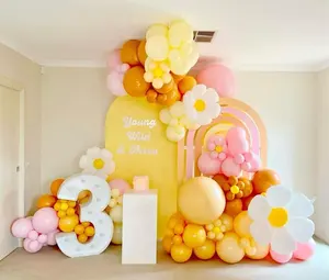 橙黄色粉色乳胶菊花箔气球拱形套件花环婴儿淋浴女孩生日豪华派对婚礼装饰