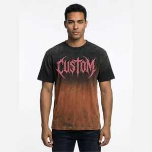 T-shirt <span class=keywords><strong>Uomo</strong></span> Personalizzata con Sfumatura Dip-Dye, Cotone Pesante 100%, Lavaggio Acido Vintage, Grafica <span class=keywords><strong>Gotica</strong></span> con Lettere, Streetwear Oversize - Product Image 6