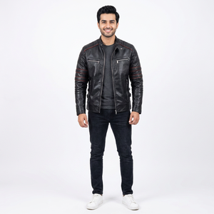 <b>Men's</b> Slim Sheep Skin Leather <b>Jacket</b> New Winter <b>Warm</b> Casual Motorcycle Biker Coat Canvas Fabric <b>jacket</b> for <b>men</b> - Product Image 1