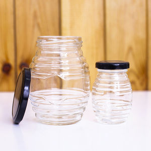 Tarro <span class=keywords><strong>de</strong></span> Vidrio Roscado con Dispensador <span class=keywords><strong>de</strong></span> Miel en Forma <span class=keywords><strong>de</strong></span> Panal, 100, 250, 500, 1000 ml, <span class=keywords><strong>Precio</strong></span> Competitivo al por Mayor - Product Image 4