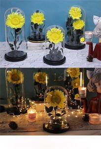 Dôme en verre avec tournesol LED stabilisé en gros, veilleuse florale éternelle, cadeau pour la remise des diplômes, anniversaire, décoration intérieure - Product Image 3