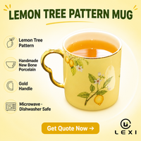 Tasse en céramique de porcelaine fine LEXI haut de gamme, motif citron jaune, faite à la main, avec anse dorée, compatible micro-ondes et lave-vaisselle