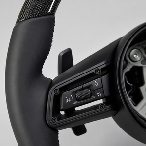 Volante Redondo Superior e Inferior de Fibra de Carbono con Empuñadura de Cuero Nappa y Perilla <span class=keywords><strong>SC</strong></span> Sin Levas para <span class=keywords><strong>Porsche</strong></span> <span class=keywords><strong>911</strong></span> 992 - Product Image 3