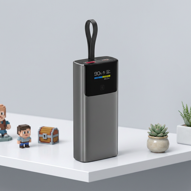 Travel Portable 10000mAh 22.5W Power Bank Built-in Cable Intelligent Digital Screen Power Charger for Smartphone Tablet
