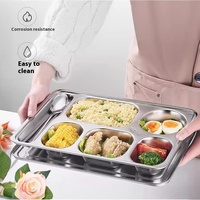 Plato de arroz con tapa profunda de acero inoxidable 304, compartimento cuadrado para cantina para adultos y niños, fiambrera de comida rápida para fiestas