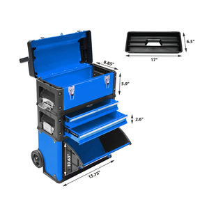 Staal <span class=keywords><strong>3</strong></span> Lades Handgereedschap Stapelbaar Rolling Rechtop Trolley Gereedschapskist - Product Image 2