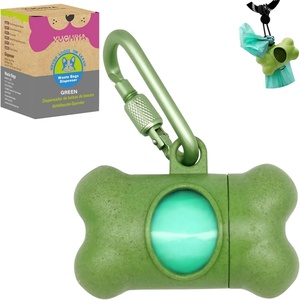 Custom logo New Natural Material <b>Wheat</b> Straw Bone Shaped Distributor with 1rolls Biodegradable Poop <b>Bags</b> Dog Poop <b>Bag</b> Holder - Product Image 1