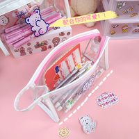 Collège lycée étudiant papeterie sacs porte-crayon série Triangle sac cosmétique personnalisé Transparent mignon dessin animé PVC mode