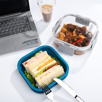 Boîte à lunch en verre double couche avec couvercle en matériau MS Récipient de stockage des aliments en verre