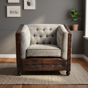 Vintage & Industrial Solid Wood & Canvas European Style Convertible Corner <b>Living</b> <b>Room</b> <b>Sofa</b> - Product Image 3