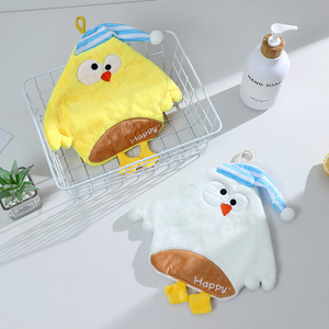 Lindas toallas de mano para niños con forma de pollo, diseño de dibujos animados, toallas de mano suaves para la piel, con lazos para colgar, para uso doméstico, de alta densidad, de lana coralina - Product Image 4