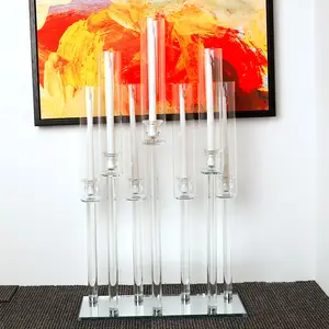 Candelabros de cristal com 7 braços para casamento, peça central alta com chaminé, tubos de vidro polido, técnica para casamentos, atacado