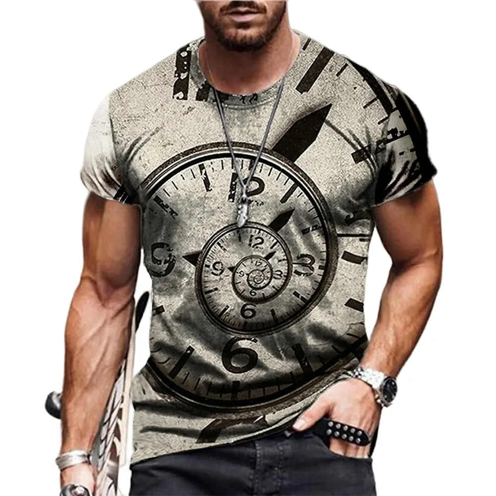 Horloge mode chemise pour hommes décontracté | T-shirt unisexe pour hommes imprimé graphique col rond 3D vacances quotidiennes haut à manches courtes
