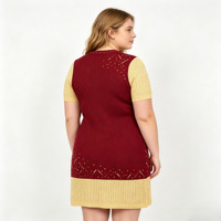 Robe pull jacquard KTY personnalisée pour femme, style occidental, pour le bureau, à manches courtes, col orné de strass, décontractée