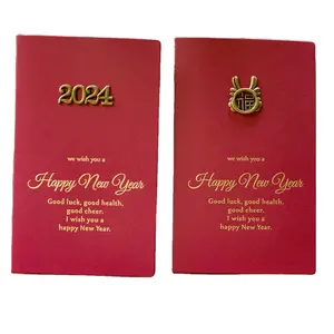 New design 2024 New year greeting card Gold-plated thank you gift cards Vintage Red blessing card