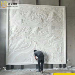 Relieve de piedra tallada Jiahua con diseño de la Gran Muralla China, panel decorativo de arte en mármol de estilo chino. - Product Image 3