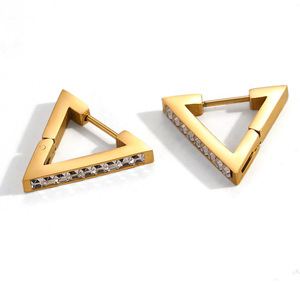 Geometric <b>Clip</b>-<b>on</b> <b>Earrings</b> Gold Plated Stainless Steel With Zircon Channel Setting Triangular Design Fashion Drop <b>Earrings</b> - Product Image 5
