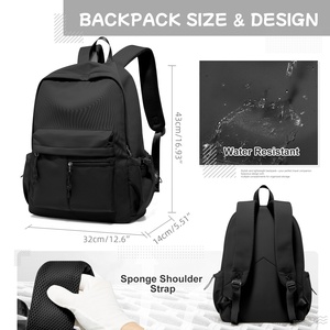 <strong>Black</strong> Unisex Fashion Waterproof Polyester Lightweight School Travel Laptop <strong>Backpack</strong> for Teens &amp; Adults-Daily Use Casual Bookbag - Product Image 3