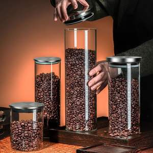Contenedor de Almacenamiento de Granos de Café, Cilindro de Vidrio con Tapa Metálica Hermética, Frasco para Preservar la Frescura de los Granos de Café - Product Image 5