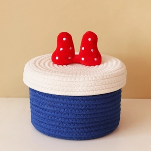 Giỏ Đựng Dây Bằng Cotton Có Nơ Màu Xanh Dương Hoặc Đỏ Dễ Thương Để Đựng Chìa Khóa Lặt Vặt Có Nắp Hộp Đựng Mỹ Phẩm Làm Quà Tặng Trẻ Em - Product Image 4