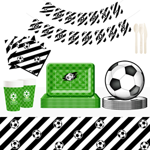 DAMAI Joyeux Anniversaire Thème Ballon de Football Décoration de Fête Assiettes en Carton Jetables Gobelets Serviettes Vaisselle Jetable pour Fête de Garçon - Product Image 1