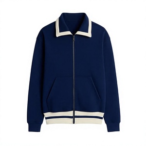 Men's <b>Navy</b> <b>Blue</b> Varsity <b>Jacket</b> With Zipper Front Preppy Style Regular Fit Solid Color <b>Fleece</b> Outerwear Autumn Wear - Product Image 1