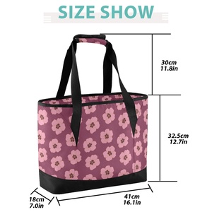 Eco-friendly Hawaiian Pink Hua Flower Zipper Closure Women Waterproof Custom Logo Beach Thermal Lunch Tote Insulated Cooler Bag - Product Image 3