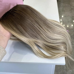 วิกผมแบบไม่ต้องใช้กาว สีบลอนด์เทาแบบรัสเซีย โคนสีน้ำตา<span class=keywords><strong>ล</strong></span>เทา  ฐานไหมโปร่งใส <span class=keywords><strong>ผม</strong></span>แท้ 100%  แบบ Double Drawn  ขนาดเล็กพิเศษสำหรับชาวยิว - Product Image 5