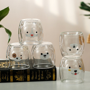 Venda quente 300ml Parede Dupla Vidro Bonito Copo De Água Café Suco Bebida Urso Gato Caneca - Product Image 5