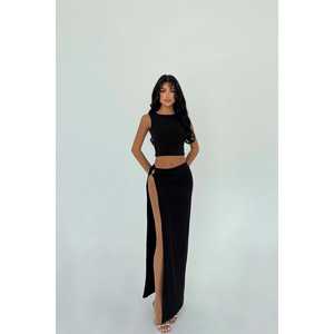 Costume jupe noir formel/décontracté avec décoration boutonnée - Product Image 3